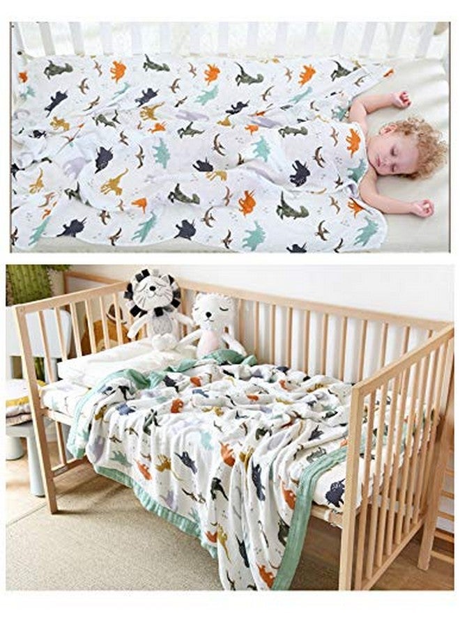 Little Jump Little Jump Dinosaur Muslin Blanket Baby Quilt - Silky Soft and Breathable Crib Blanket for Daycare - Large 47" x 47" - 2 Layers Toddler Summer Blankets for Boys (Dinosaur)  - Image 4