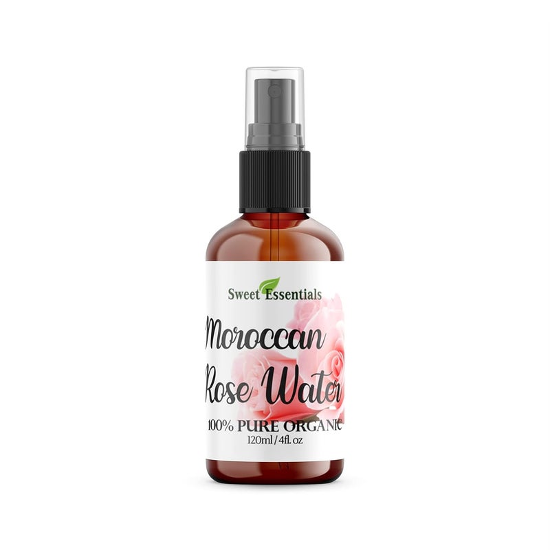 Premium Organic Moroccan Rose Water  4oz Glass Bottle  Imported From Morocco  100 Pure Food Grade Perfect for Reviving Hydrating and Rejuvenating Your Face and Neck  By Sweet Essentials