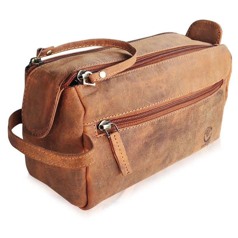 Rustic Town Leather Toiletry Bag â€“ Stylish & Durable Dopp Kit with Water Resistant Lining â€“ Travel Shaving Kit Organizer for Bathroom & Overnight Trips - Great Gift for Men & Women - Image 1