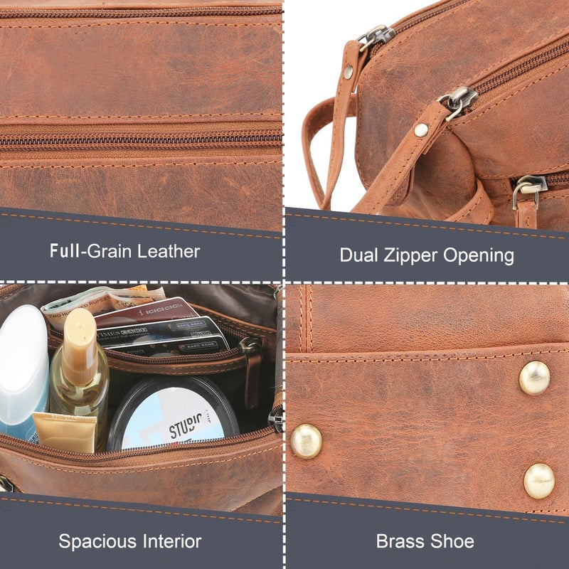 Rustic Town Leather Toiletry Bag â€“ Stylish & Durable Dopp Kit with Water Resistant Lining â€“ Travel Shaving Kit Organizer for Bathroom & Overnight Trips - Great Gift for Men & Women - Image 3