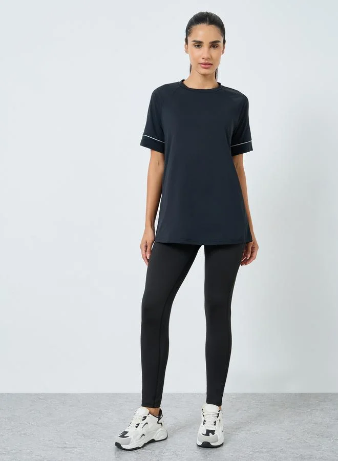 Styli Active Reflective Stripe Top and Wide Waistband Leggings