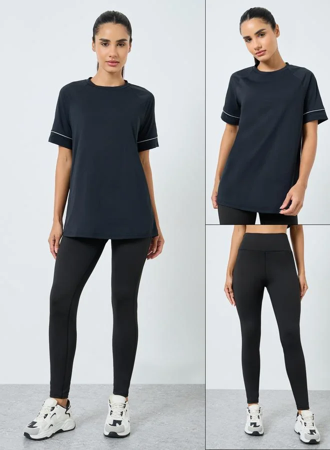 Styli Active Reflective Stripe Top and Wide Waistband Leggings