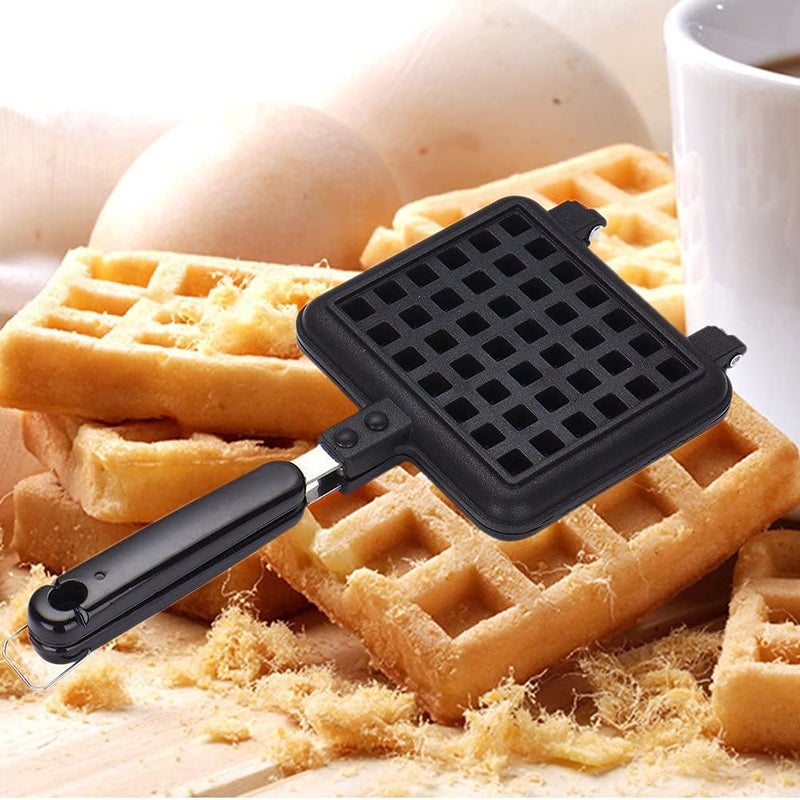 RBGIITWaffle Maker Machine With Comfortable Handle For Kitchen Gas Stove Non Stick Waffle Maker Pan Press Plate Cooking Baking Tool with Long Handle Low Power Consumption Black_3 - Image 1