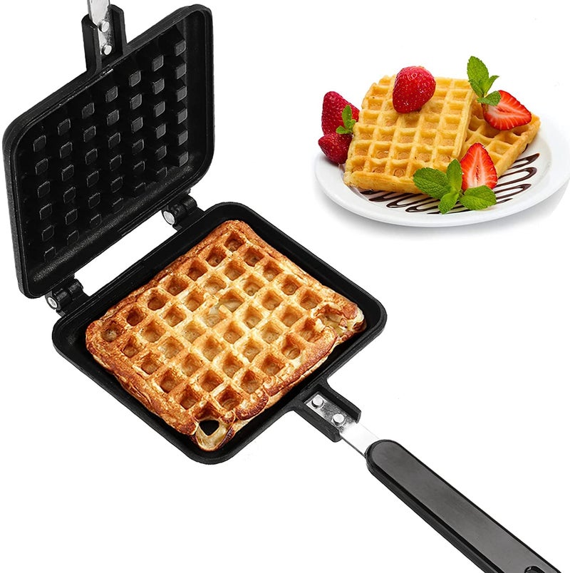 RBGIITWaffle Maker Machine With Comfortable Handle For Kitchen Gas Stove Non Stick Waffle Maker Pan Press Plate Cooking Baking Tool with Long Handle Low Power Consumption Black_3 - Image 2