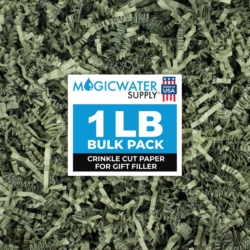 MagicWater Supply Crinkle Cut Paper Shred Filler-1LB Army Green-Decorative & Protective Packaging for Bridesmaid Gifts & Bridesmaid Proposal Gifts Holiday Stuffers Birthdays Wedding & Anniversaries - Image 1
