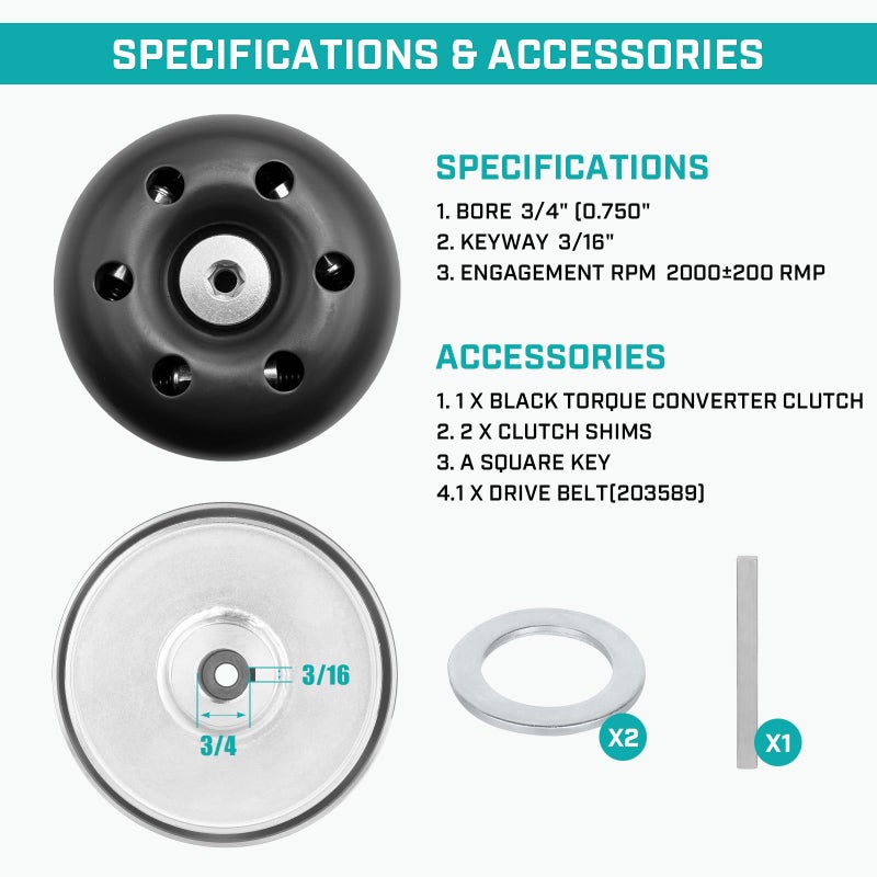SEHNSUCHT Super 30 Series Torque Converter Driver Clutch, Fit all 30 Series TAV Kits with 3/4" Shaft Engine Compatible with Predator 212cc 196cc 224cc 225cc 2-8HP, Fit for Coleman KT196 Go Kart with Drive Belt - Image 4