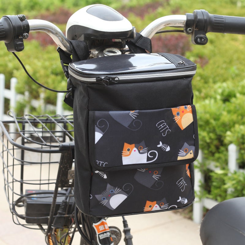 Generic Electric Car Hanging Bag Battery Car Front Rainproof Hanging Bag Self-propelled Bicycle Storage Bag Large Capacity Touch Screen Bag Black Cat 