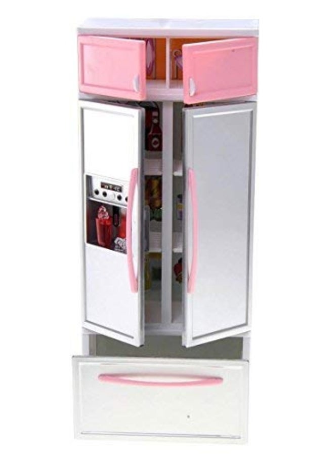 PowerTRC PowerTRC Doll Kitchen Play Set, Mini Modern Toy Pink Kitchen Pretend Play Furnitures Toy Set Accessories Set with Realistic Light & Sound for Kids Toddlers Girls (4-in-1)  - Image 3