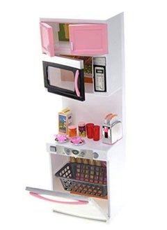PowerTRC PowerTRC Doll Kitchen Play Set, Mini Modern Toy Pink Kitchen Pretend Play Furnitures Toy Set Accessories Set with Realistic Light & Sound for Kids Toddlers Girls (4-in-1)  - Image 4