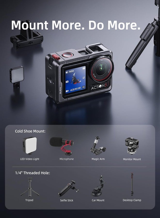Llano Action Camera Cage For Dji Osmo 6/Action 5 Pro/Action 4 / 3, Cnc Aluminum Protective Frame, Compatible With Mic & Magnetic Base, Cold Shoe + 1/4"-20 Mounts, Ultra-Light 57G - Image 5