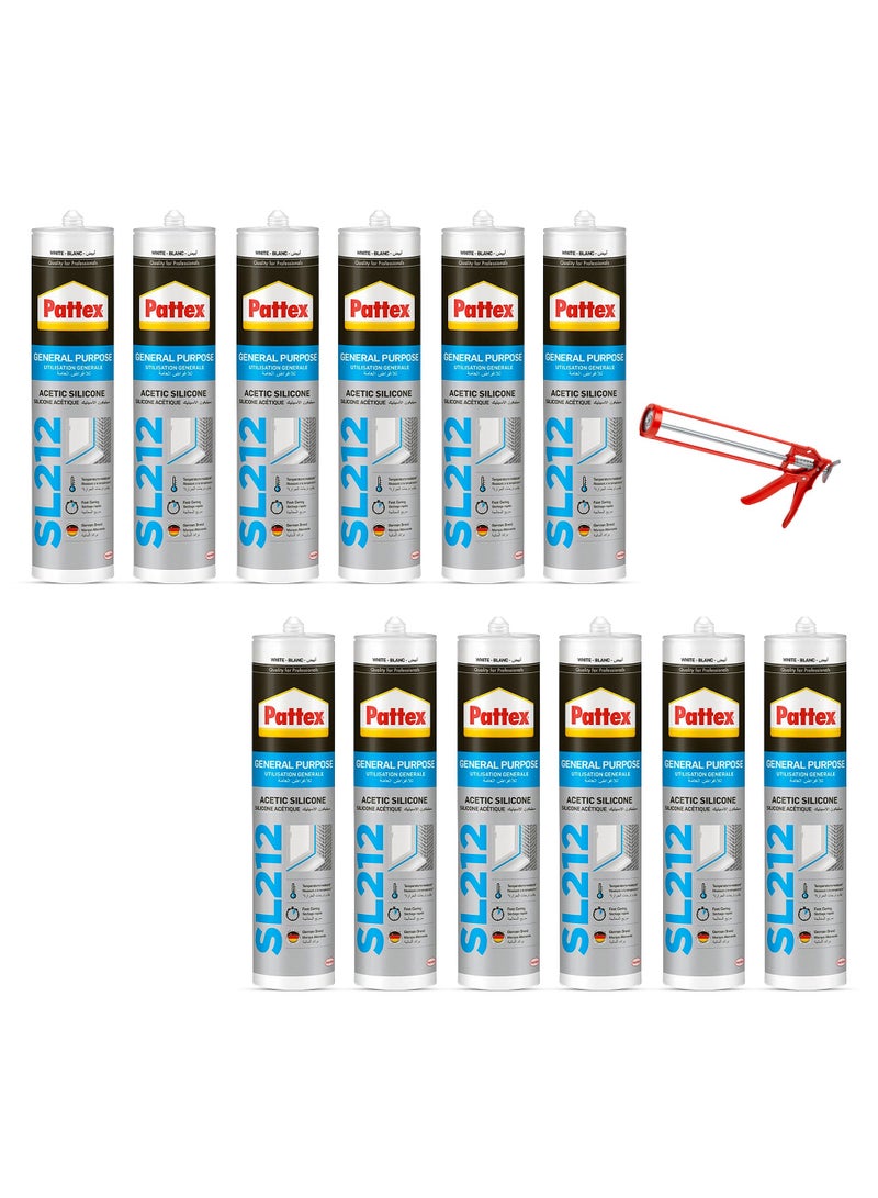 باتكس سيليكون أسيتيك متعدد الأغراض SL212، أبيض، مع مسدس سد، عبوة من 12 قطعة - Image 1