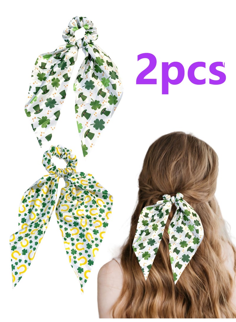 قطعتان من ربطات الشعر، ربطات شعر حريرية على شكل زهرة البرسيم، ربطات شعر معقودة على شكل زهرة النفل، ربطات شعر مزينة بشريط ساتان طويل، إكسسوارات شعر - Image 1