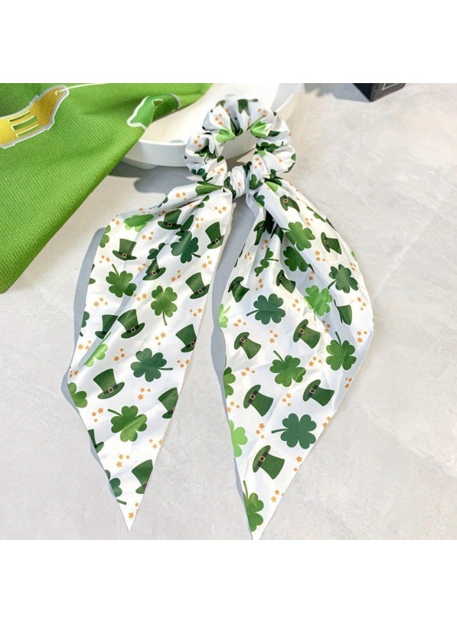 قطعتان من ربطات الشعر، ربطات شعر حريرية على شكل زهرة البرسيم، ربطات شعر معقودة على شكل زهرة النفل، ربطات شعر مزينة بشريط ساتان طويل، إكسسوارات شعر - Image 3