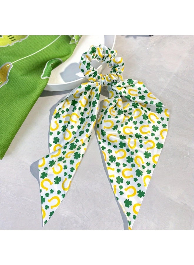 قطعتان من ربطات الشعر، ربطات شعر حريرية على شكل زهرة البرسيم، ربطات شعر معقودة على شكل زهرة النفل، ربطات شعر مزينة بشريط ساتان طويل، إكسسوارات شعر - Image 2