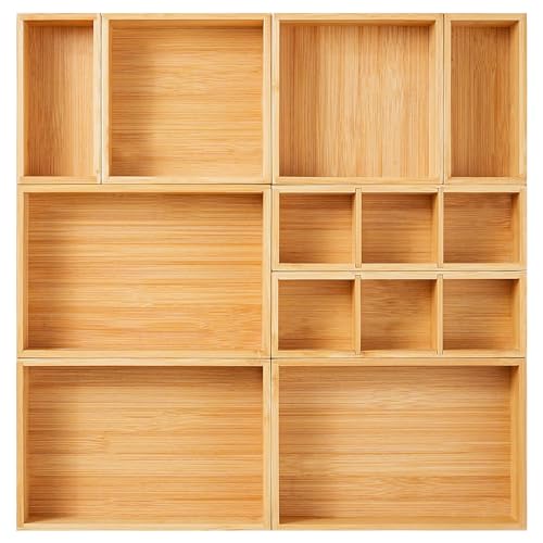 Fabsome Drawer Organizer, Set of 9 Bamboo Wood Kitchen Makeup Desk Junk Tea Drawer Storage Boxes Bins for Cutlery Silverware Utensils Flatware, Small Wooden Container Tray for Bathroom, Office - Image 1