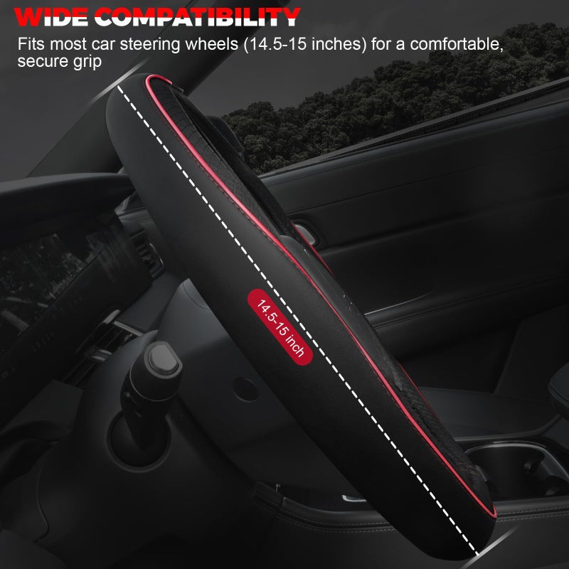 Ouzorp Car Steering Wheel Cover, Microfiber Leather Steering Wheel Covers with Anti-Slip Lining, Universal 14.5-15 inchs Black with Red line - Image 2
