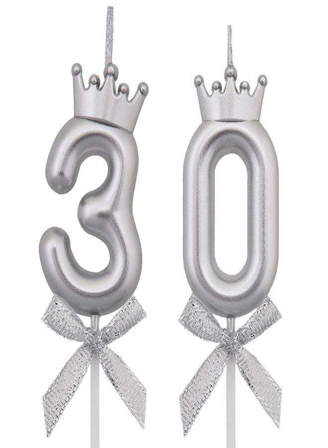 VSHILI 30 Birthday Candles, 30th Cake Candles, Silver Happy Birthday Number 30 Candles Cake Topper Decorations for Party Men Women - Image 1