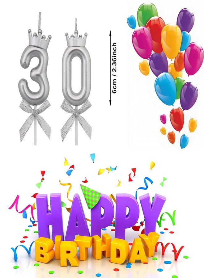 VSHILI 30 Birthday Candles, 30th Cake Candles, Silver Happy Birthday Number 30 Candles Cake Topper Decorations for Party Men Women - Image 2