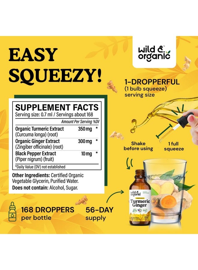 وايلد اند اورجانيك قطرات مكملات الكركم والزنجبيل العضوية والبري - دعم المفاصل والمناعة - كركمين سائل بالكركم والفلفل الأسود والزنجبيل - مكمل الكركمين - صبغة نباتية وخالية من السكر والكحول - 4 أونصة - Image 3