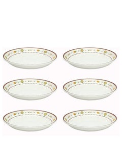 6-Piece Melamine Deep Round Serving Plate Set 40CM White/Maroon