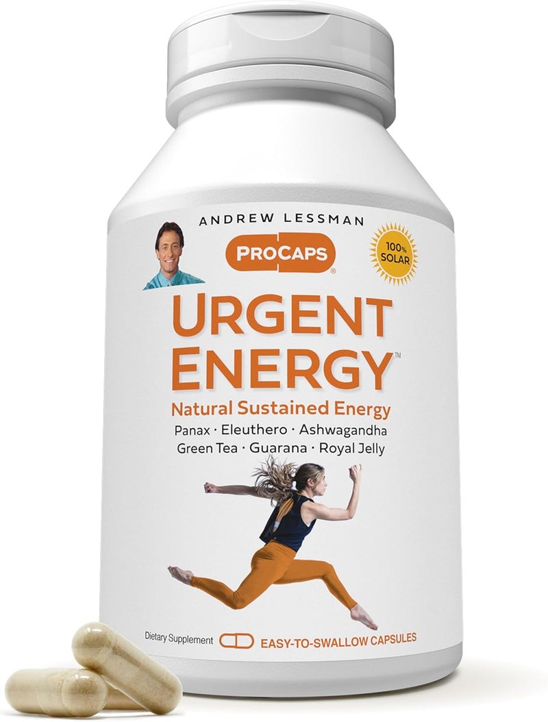 ANDREW LESSMAN Urgent Energy 30 Capsules  Provides a Safe Healthy Means of Enhancing Energy Levels and Feelings of WellBeing Green Tea Guarana Ginseng Royal Jelly Ashwagandha BComplex - Image 1