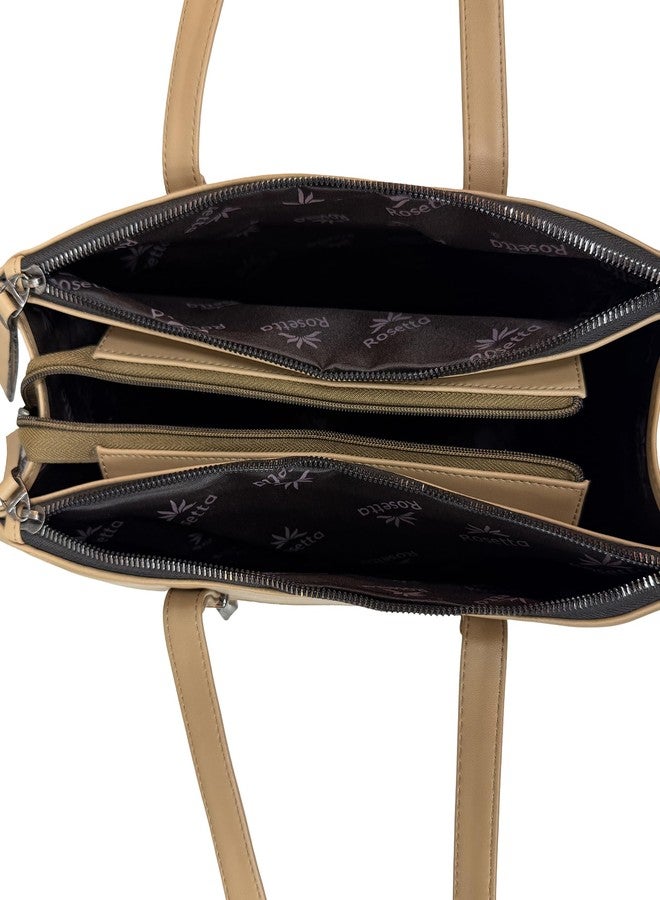 Rosetta Women's Premium Office Handbag | Elegant Vegan leather Tote Bag with Spacious Compartments - Beige - Image 4