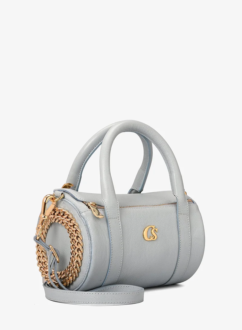 Carmen Steffens Sky Blue Leather Cylindrical Bag