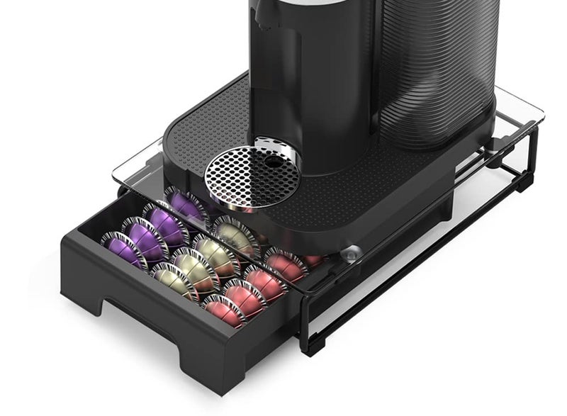 EVERIE Crystal Tempered Glass Organizer Drawer Holder Compatible with Nespresso Vertuo Capsules, Compatible with 21 Big or 30 Small Vertuoline Pods, NP01S - Image 1
