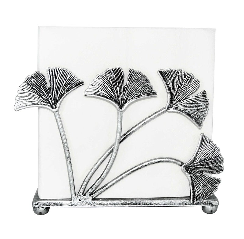OwlGift Modern Ginkgo Leaves Design Napkin Holder for Tables Metal Paper Napkin Storage for Kitchen Stylish Paper Towel Dispenser Mail Letter Sorter Rack Document File Organizer Silver