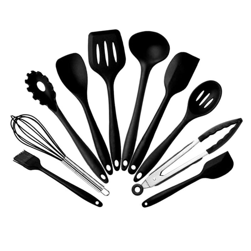 Silicone kitchenware 10-piece non-stick cookware silicone kitchenware package Black ten piece set with box - Image 1