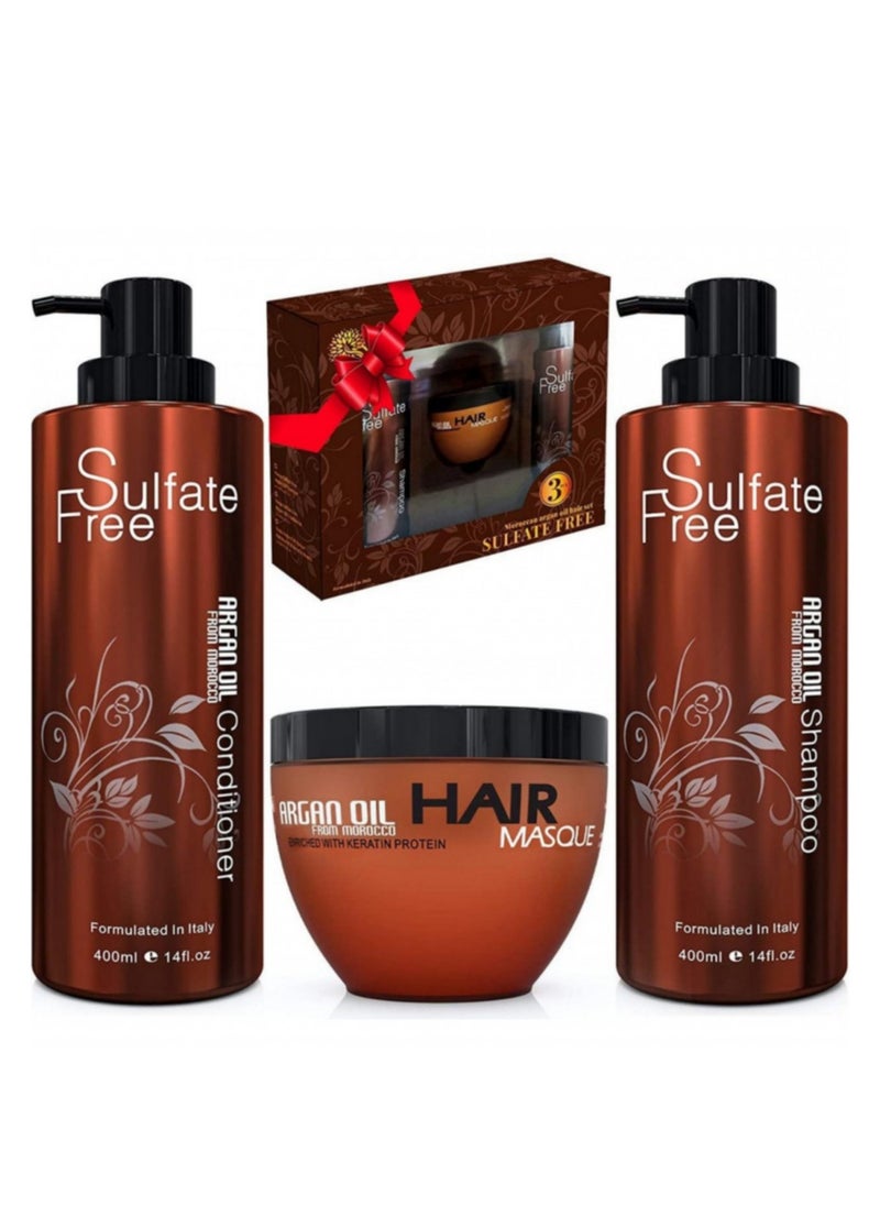 NUSPA - Nospa set consisting of shampoo  conditioner and mask with argan oil extract Shampoo 400 ml conditioner 400 ml and mask 250 ml - Image 1
