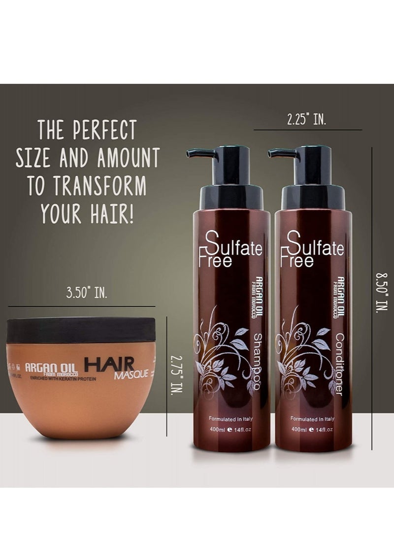 NUSPA - Nospa set consisting of shampoo  conditioner and mask with argan oil extract Shampoo 400 ml conditioner 400 ml and mask 250 ml - Image 1