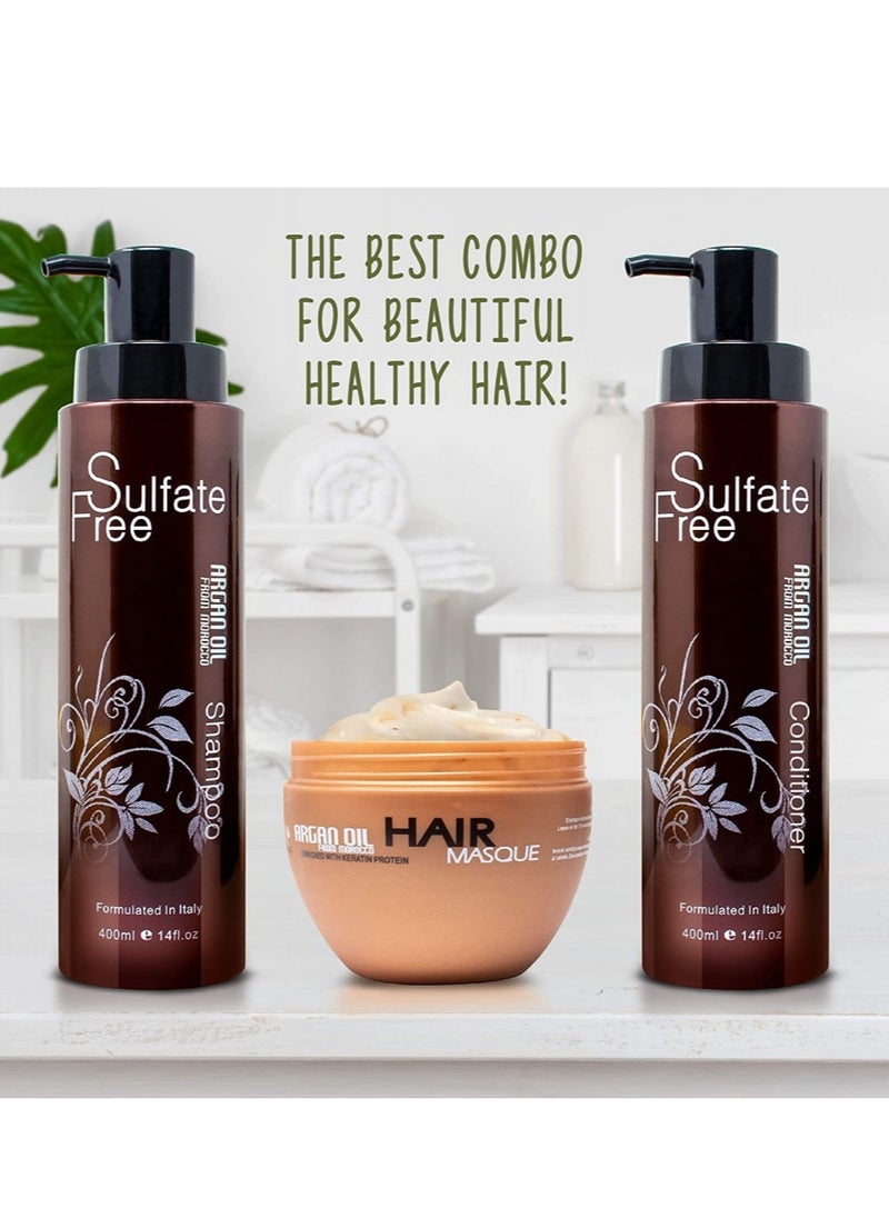 NUSPA - Nospa set consisting of shampoo  conditioner and mask with argan oil extract Shampoo 400 ml conditioner 400 ml and mask 250 ml - Image 1