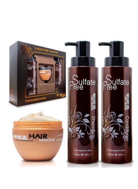 Nospa set consisting of shampoo  conditioner and mask with argan oil extract Shampoo 400 ml conditioner 400 ml and mask 250 ml
