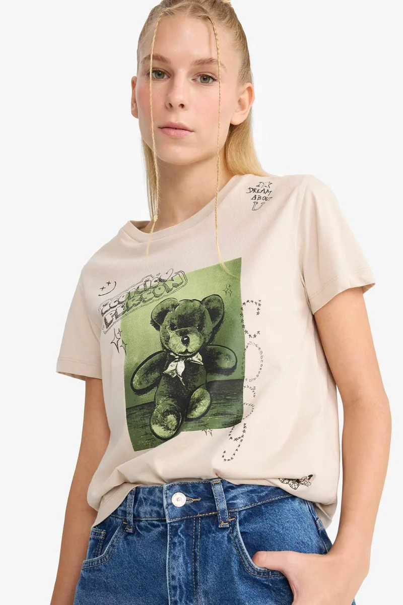 ديفاكتو Regular Fit Crew Neck Printed Short Sleeve T-Shirt