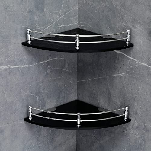 FORTUNE Glass Corner Shelf/Bathroom Shelf/Multipurpose Shelf/Living Room Corner Shelf/Wall Mount Bathroom Shelves (Black) (9 x 9 Inch) - (Pack of 2) - Image 2