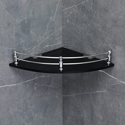 FORTUNE Glass Corner Shelf/Bathroom Shelf/Multipurpose Shelf/Living Room Corner Shelf/Wall Mount Bathroom Shelves (Black) (9 x 9 Inch) - (Pack of 2) - Image 5