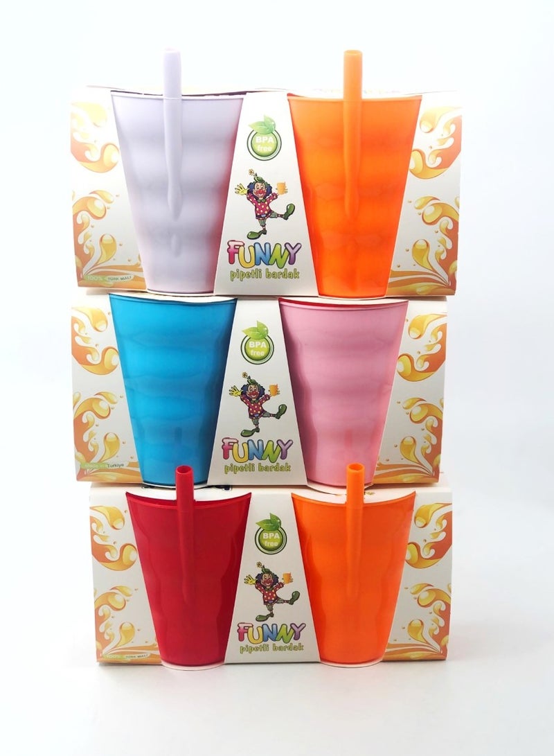 طقم 6 كاسات أطفال مع مصاص بلاستيك  - Image 1