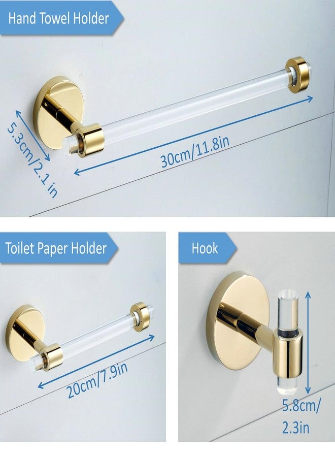 SHUNLI Gold Bathroom Hardware Accessories Set - Acrylic Hand Towel Holder Toilet Paper Holder Towel Hook - Wall Mounted Bath Towel Bar Set 3 Pieces SHUNLI - Image 5