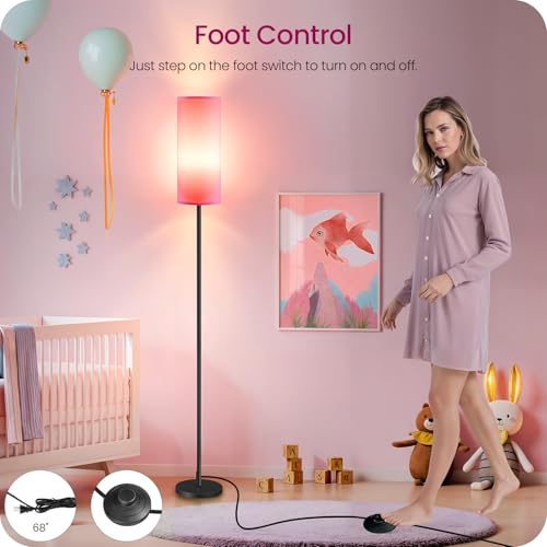 GOEBLESON Dimmable Pink Floor Lamp for Living Room with Remote and Foot Switch, Corner Floor Lamp for Bedroom, 64.4" Standing Tall Lamp, 10W 900LM Bulb Included, 3000K-6500K, Linen Shade, FCC Listed P06LD05W1 - Image 4