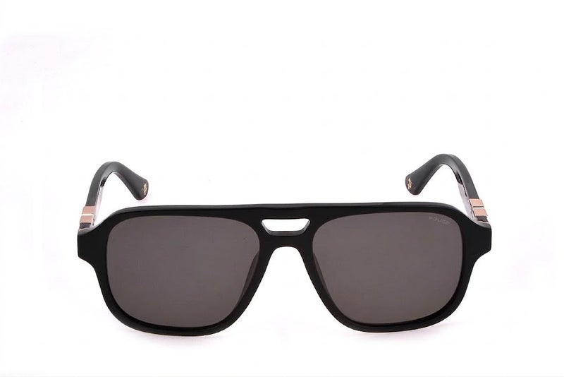 Police SPLL83 700 56 Men's Square Navigator Sunglasses - Gloss Black Frame with Smoke Lenses and Rose Gold Wing Logo Accents - Image 2
