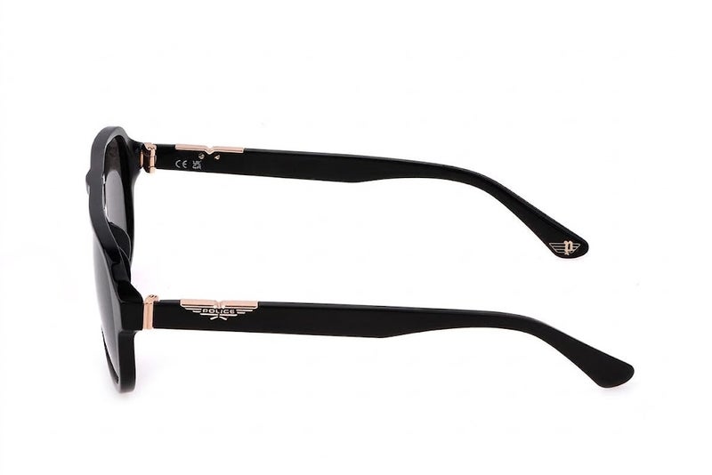 Police SPLL83 700 56 Men's Square Navigator Sunglasses - Gloss Black Frame with Smoke Lenses and Rose Gold Wing Logo Accents - Image 4