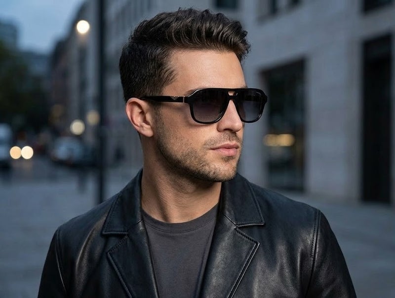 Police SPLL83 700 56 Men's Square Navigator Sunglasses - Gloss Black Frame with Smoke Lenses and Rose Gold Wing Logo Accents - Image 5