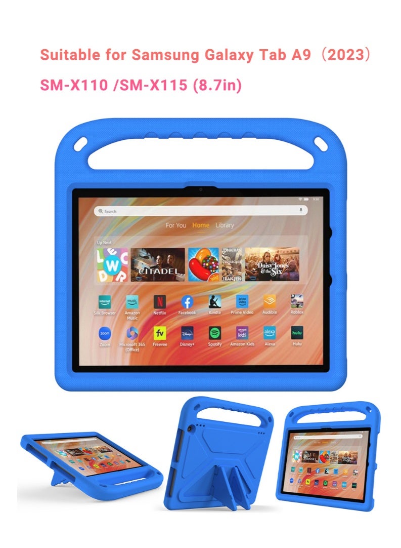 Case for pad Samsung Galaxy Tab A9（2023） SM-X110 /SM-X115, Kid Case Friendly Shockproof Protective Case, Handle Stand Heavy Duty Tablet Cover (Blue, 8.7in) - Image 2