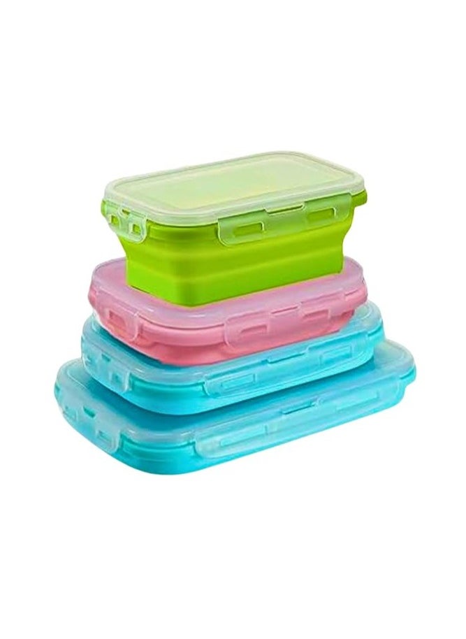 Generic - 4 Pack Collapsible Silicone Food Storage Containers with Lids, Stackable Flat Bins, Microwave Safe for Keeping Food Fresh in Fridge, Rectangular Design, Heat Resistant up to 230 Degree Green - Image 1
