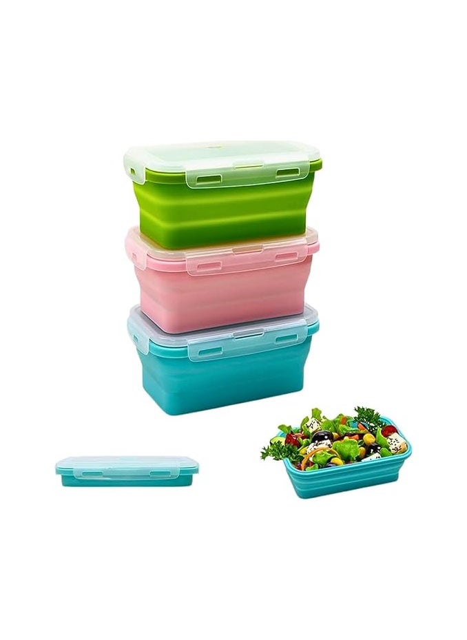 Generic - 4 Pack Collapsible Silicone Food Storage Containers with Lids, Stackable Flat Bins, Microwave Safe for Keeping Food Fresh in Fridge, Rectangular Design, Heat Resistant up to 230 Degree Green - Image 1