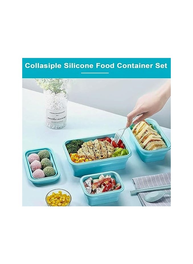 Generic - 4 Pack Collapsible Silicone Food Storage Containers with Lids, Stackable Flat Bins, Microwave Safe for Keeping Food Fresh in Fridge, Rectangular Design, Heat Resistant up to 230 Degree Green - Image 1