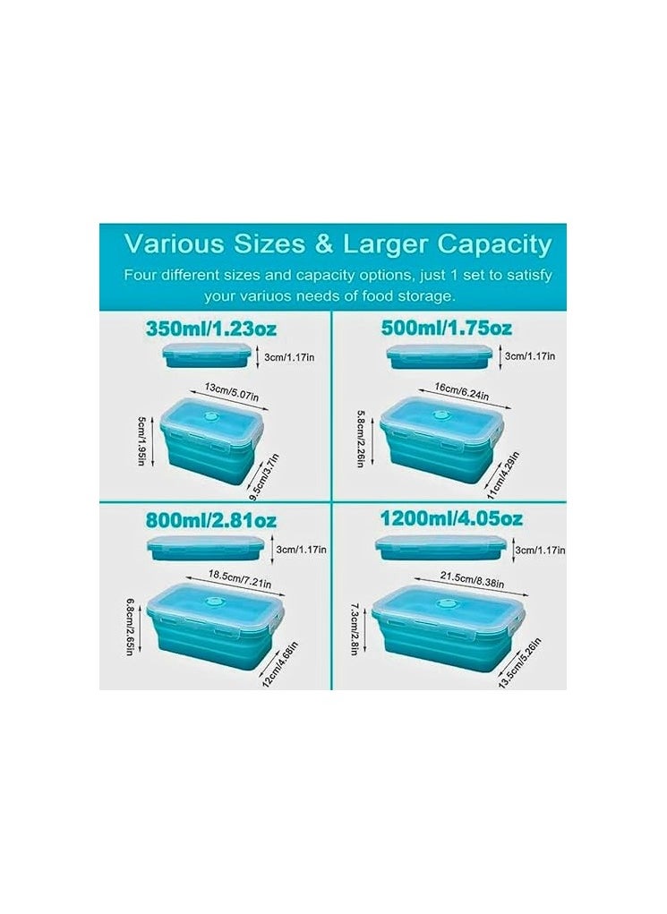 Generic - 4 Pack Collapsible Silicone Food Storage Containers with Lids, Stackable Flat Bins, Microwave Safe for Keeping Food Fresh in Fridge, Rectangular Design, Heat Resistant up to 230 Degree Green - Image 1