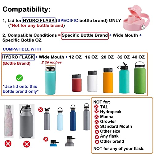DBIW Lid for Hydro Flask 32 40 oz Wide Mouth, Replacement Lids Compatible with Hydro Flask Wide Mouth Water Bottle, Top Spout Lid with Handle, Wide Mouth Lid Chug Cap Accessories, Light Pink - Image 4