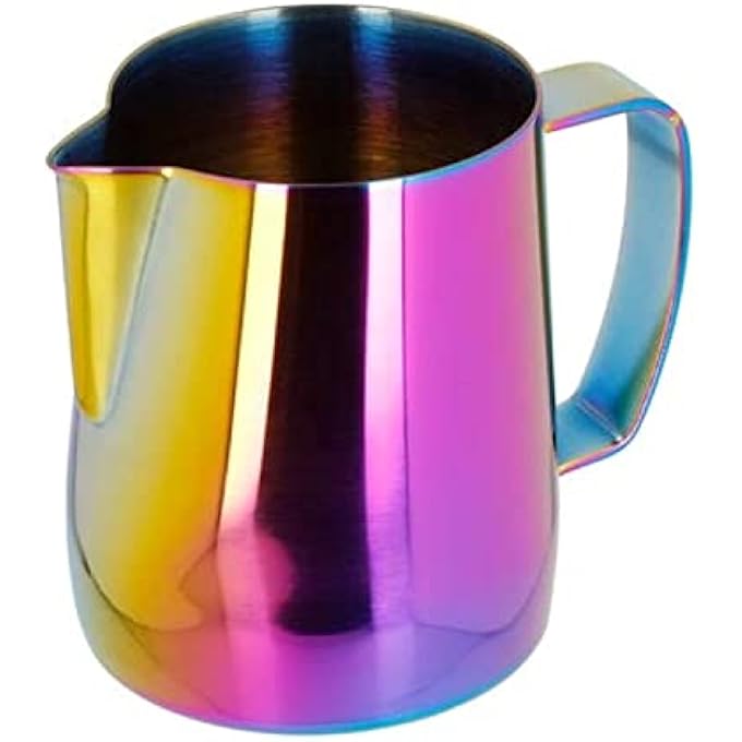 بريستا سبيس إبريق حليب رغوة الحليب للإسبريسو والكابتشينو فوهة دقيقة لفن اللاتيه مصنوع من الفولاذ المقاوم للصدأ 304 سعة 450 مل لون قوس قزح - Image 4